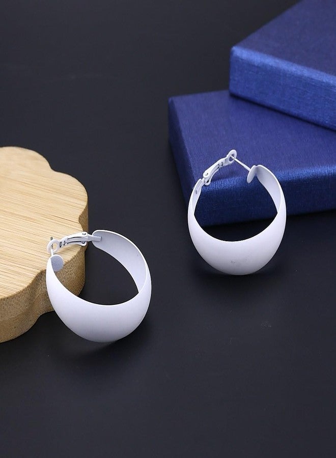Xeyau Chunky Hoop Earrings for Women 1.6Inch Earrings 80s 90s Statement Wide Hoop Earrings Large Trendy Exaggerated Earring Vintage Neon Earrings Jewelry Accessories (A-White) - Image 4
